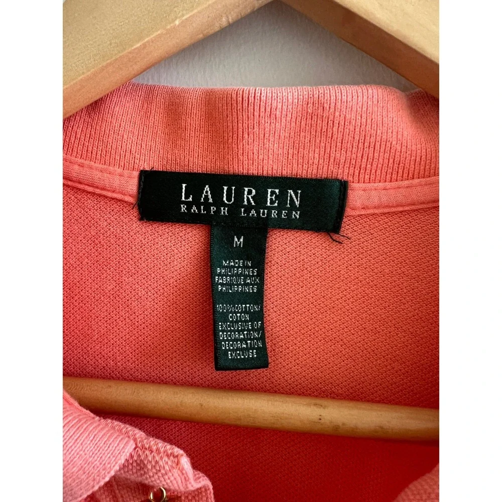 Lauren Ralph Lauren M Coral Piqué Cotton Polo Old Money Preppy Coastal Top - Picture 8 of 9
